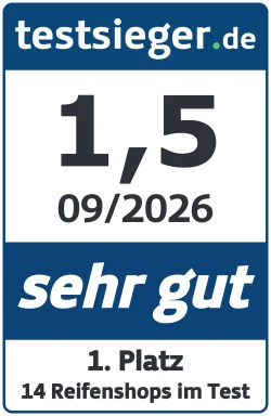 testsieger.de Reifenshop Studie 2026 - 1,5 sehr gut, 14 Reifenshops im Test